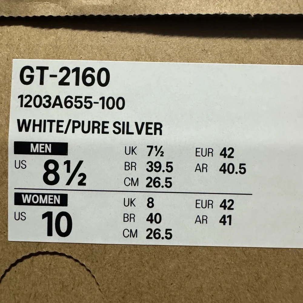 Brand New Asics Above The Cloud GT-2160 White Silver 1203A655-100 Men's Size 8.5